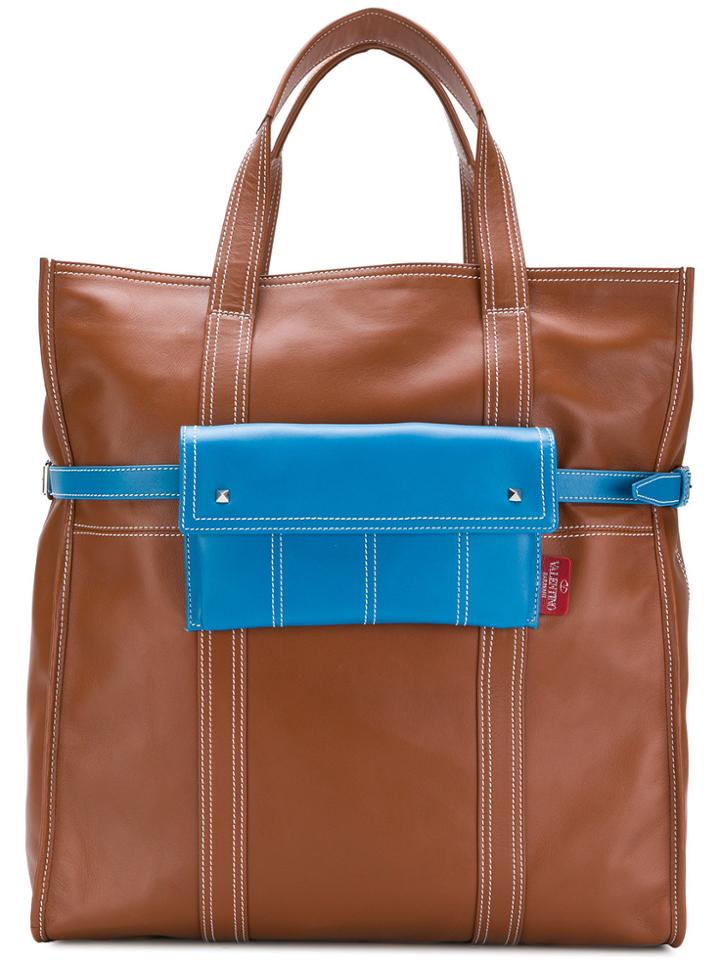 Valentino Garavani Contrast Pocket Tote Bag - Brown