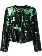 Emporio Armani Sequined Cropped Jacket, Women's, Size: 46, Black, Plastic/polyester/spandex/elastane