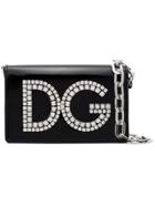 Dolce & Gabbana Black Crystal Logo Patent Leather Shoulder Bag