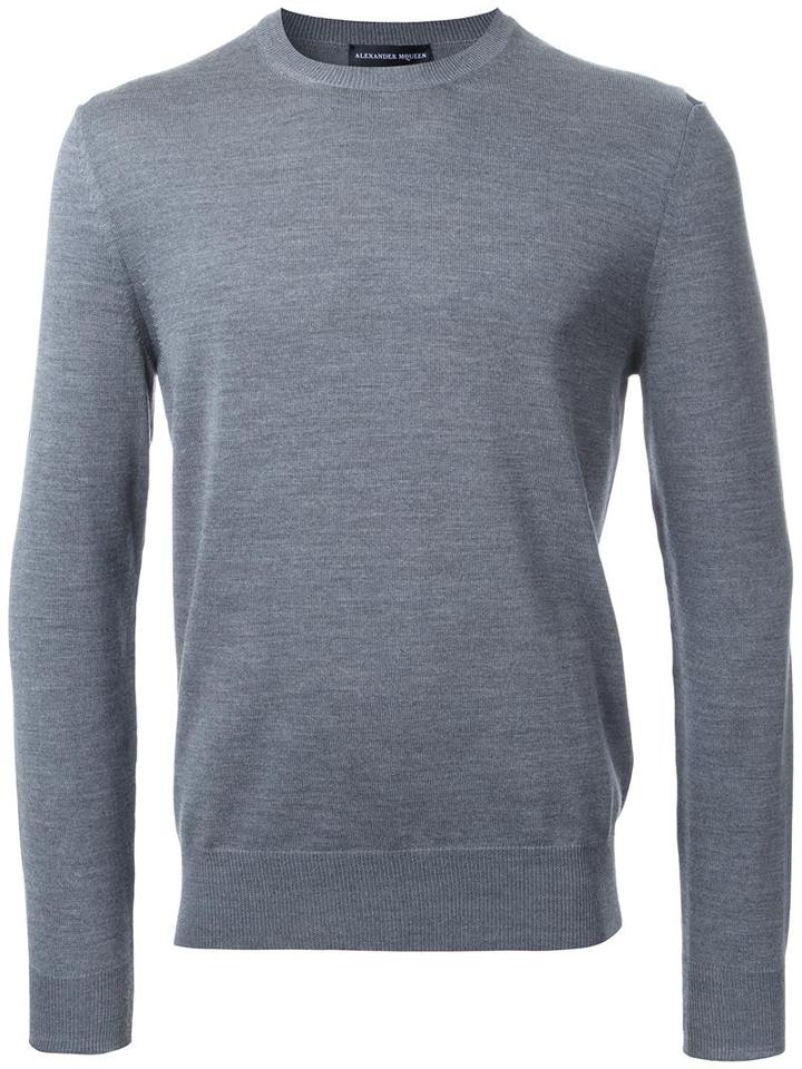 Alexander Mcqueen Satin Shoulder Jumper, Men's, Size: Medium, Grey, Wool