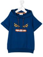 Fendi Kids - Shortsleeved Drawstring Hoodie - Kids - Cotton/spandex/elastane - 10 Yrs, Blue