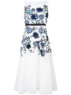 Lela Rose Floral Appliqué Flared Dress - White
