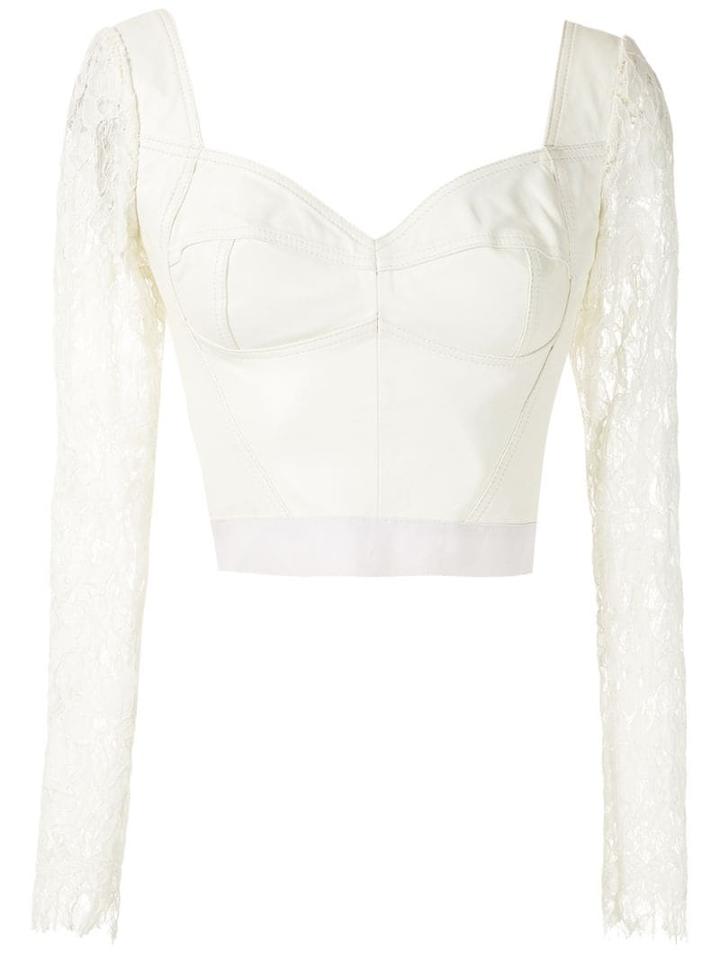 Andrea Bogosian Lace Panelled Leather Blouse - White