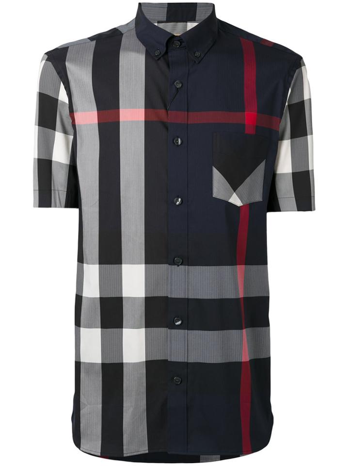 Burberry Check Short Sleeve Shirt - Blue