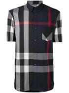 Burberry Check Short Sleeve Shirt - Blue