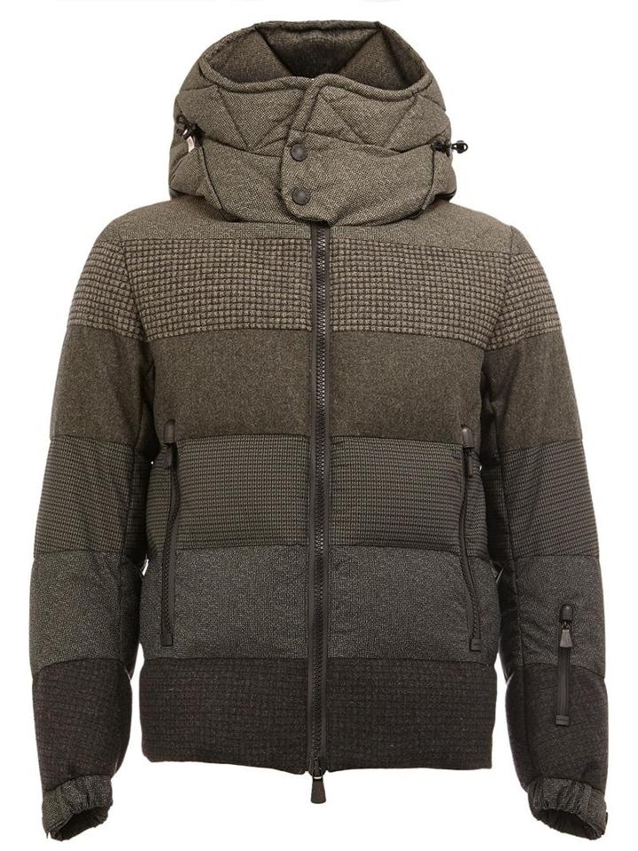 Moncler Grenoble Short Textured Down Coat, Men's, Size: 4, Grey, Feather Down/polyamide/wool