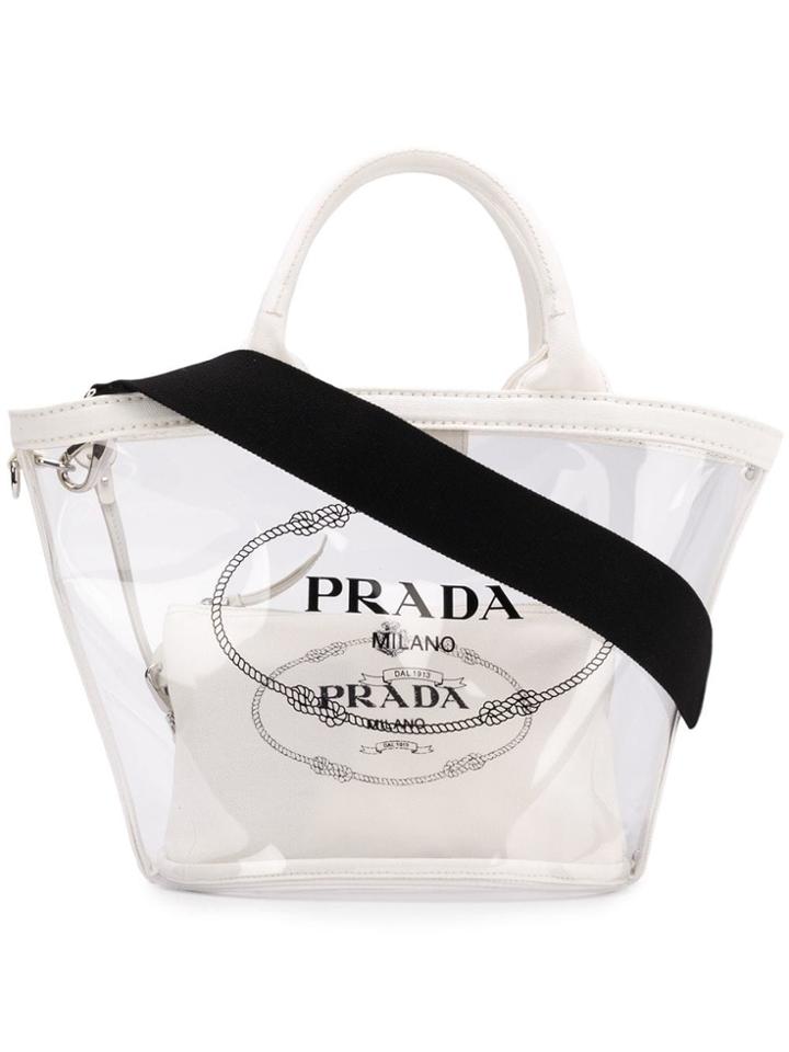 Prada Logo Print Tote Bag - Neutrals
