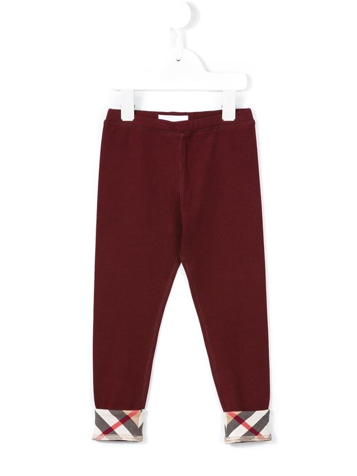 Burberry Kids Check Turn-up Hem Leggings, Girl's, Size: 10 Yrs, Red