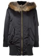 Burberry Fur Collar Parka, Women's, Size: Small, Blue, Polyamide/acetate/cupro/raccoon Dog