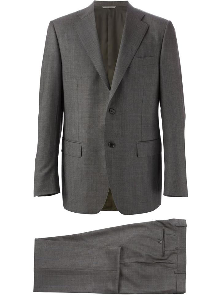 Canali Prince Of Wales Check Suit, Men's, Size: 58, Grey, Wool/cupro