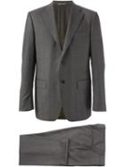Canali Prince Of Wales Check Suit, Men's, Size: 58, Grey, Wool/cupro