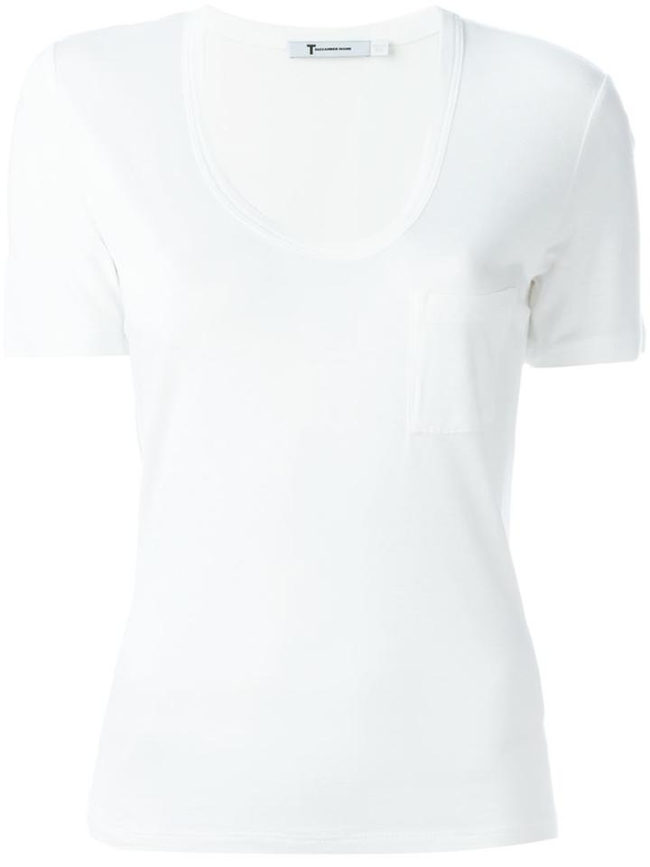 T By Alexander Wang Scoop Neck T-shirt, Women's, Size: Large, White, Rayon