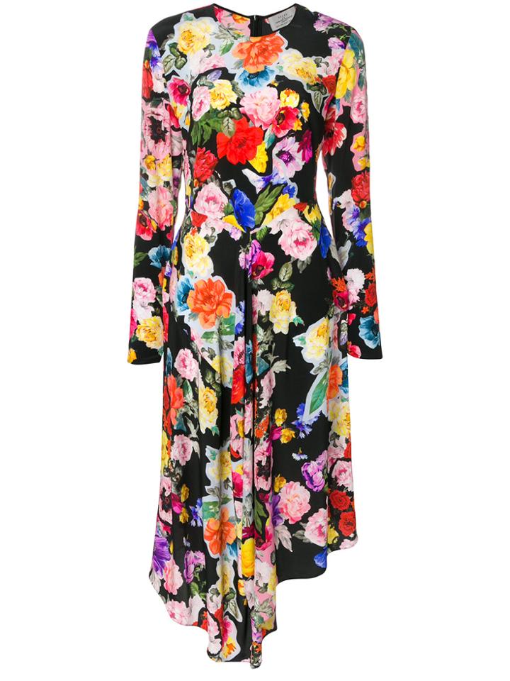 Preen By Thornton Bregazzi Floral Asymmetric Dress - Black
