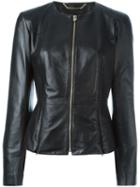 Philipp Plein Peplum Jacket, Women's, Size: Medium, Black, Lamb Skin/acetate/polyester/polyamide