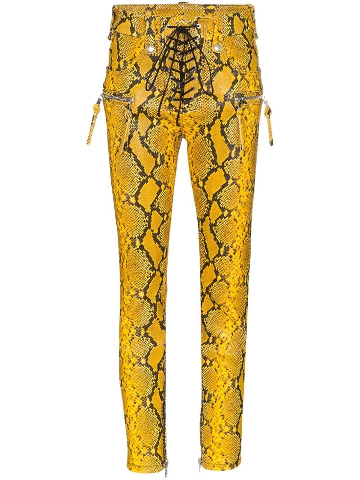 Unravel Project Snake Print Skinny Faux Leather Trousers - Yellow