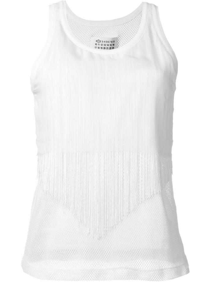 Maison Margiela Fringed Mesh Tank Top, Women's, Size: Xs, White, Silk/cotton/acetate