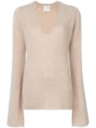 Forte Forte Plunge Neck Oversized Sleeve Sweater - Nude & Neutrals