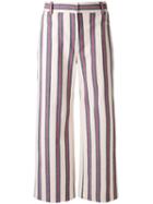 Tory Burch - Striped Print Trousers - Women - Cotton/polyester/spandex/elastane - 2, Nude/neutrals, Cotton/polyester/spandex/elastane