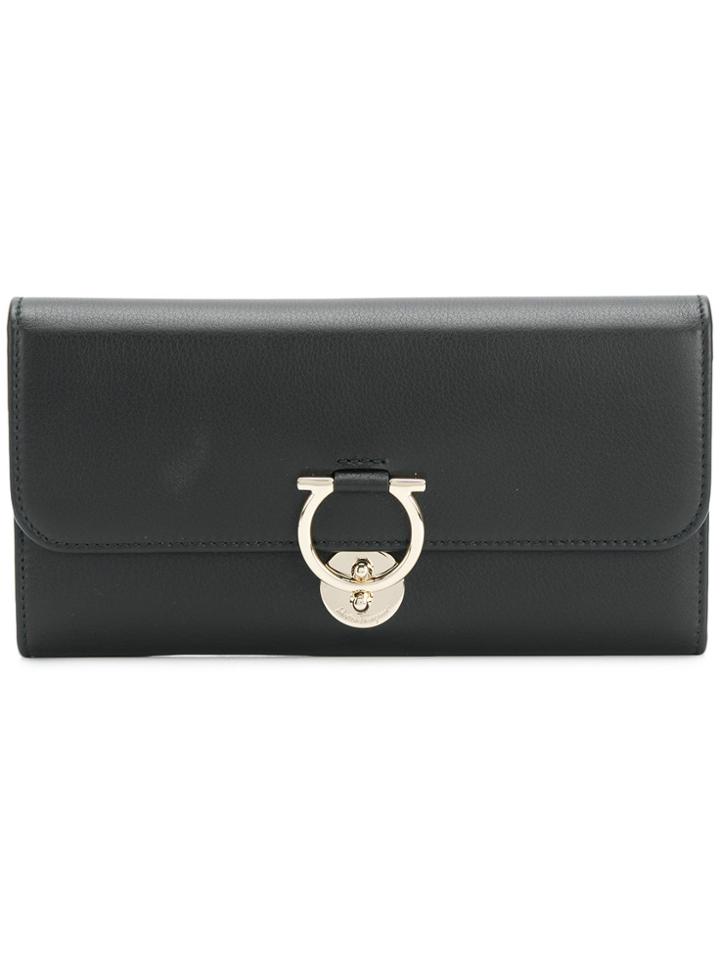 Salvatore Ferragamo Gancio Lock Continental Wallet - Black