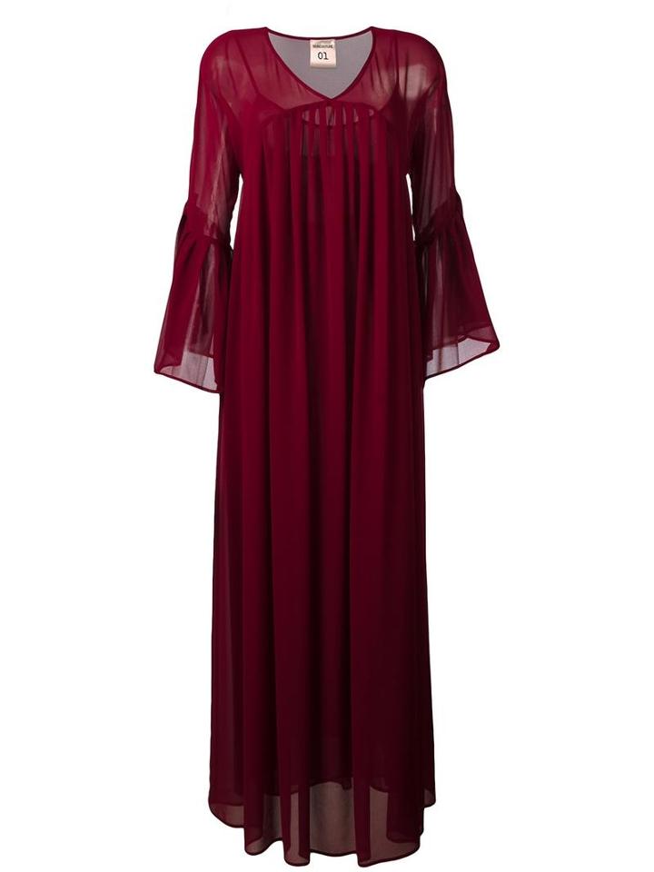 Erika Cavallini Ruffled Sleeves Draped Dress, Women's, Size: 40, Red, Polyester