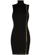 Versace Ribbed Gold Chain Sleeveless Mini Dress - Black
