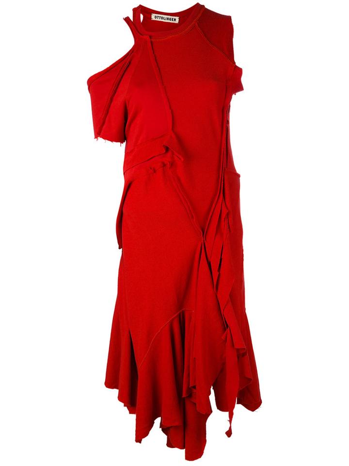 Ottolinger - Patchwork Asymmetric Dress - Women - Cotton - S, Red, Cotton