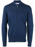 Brunello Cucinelli Bomber Style Zipped Cardigan, Men's, Size: 54, Blue, Cotton
