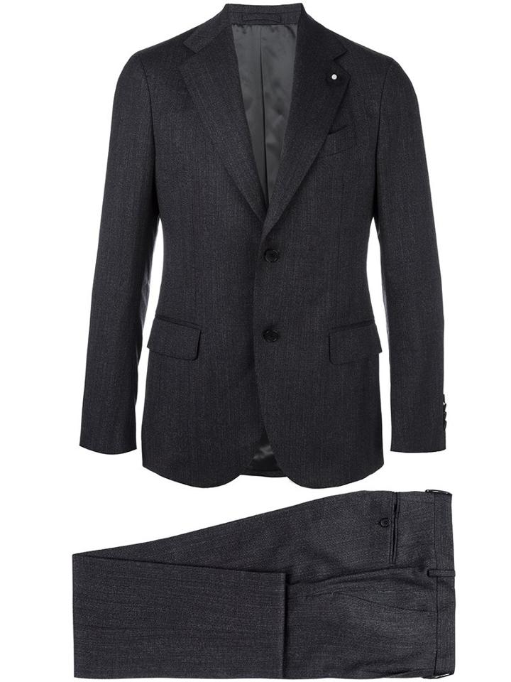 Lardini Notched Lapel Formal Suit, Men's, Size: 50, Blue, Cotton/nylon/spandex/elastane/wool