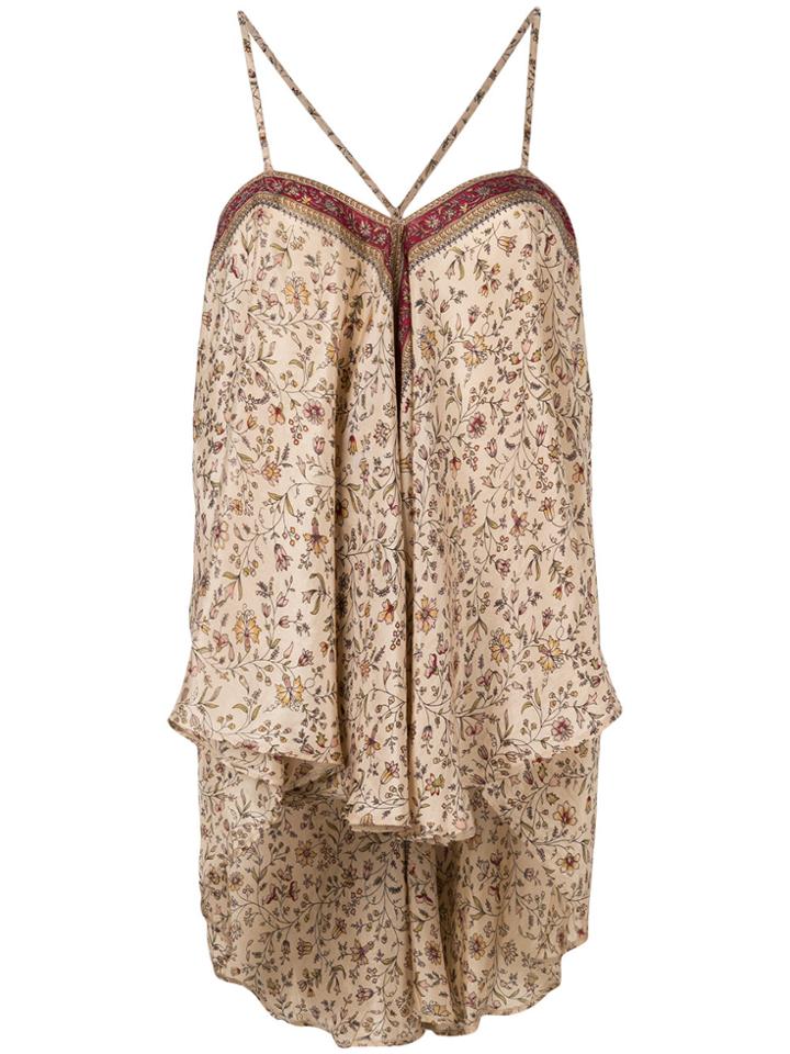 Mes Demoiselles Floral Print Flared Top - Nude & Neutrals