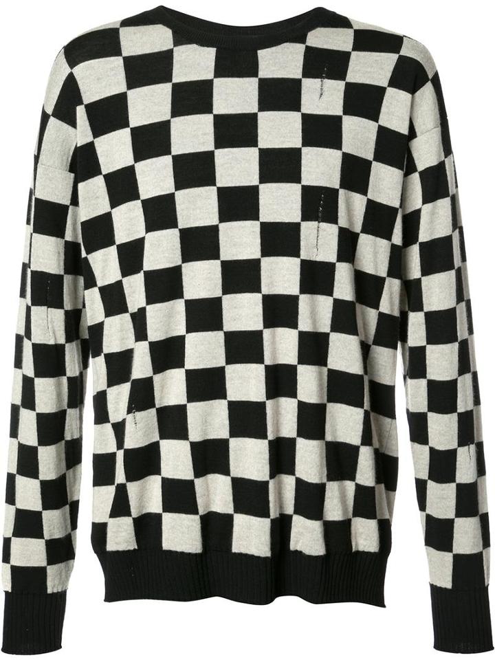 Marc Jacobs Checkered Distressed Knit Jumper, Men's, Size: Medium, Black, Wool