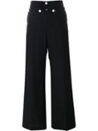 Hyke Contrast Button Palazzo Trousers, Women's, Size: 3, Black, Cupro/mohair/wool