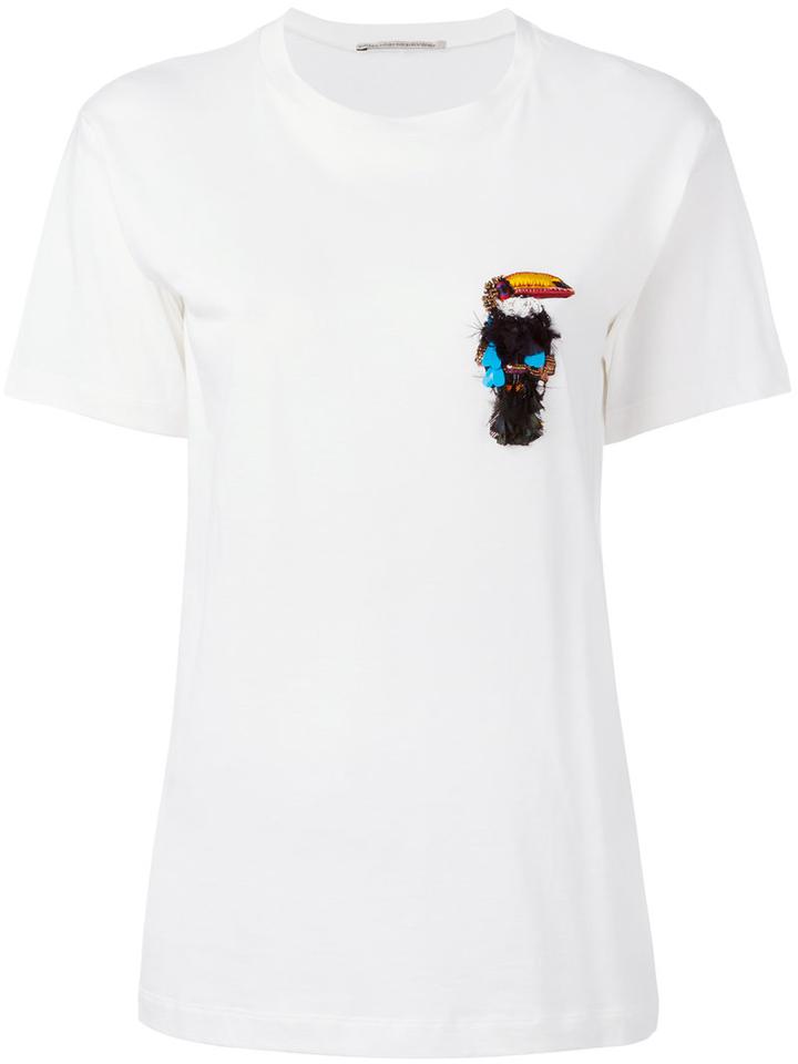 Ermanno Scervino - Bird Motif T-shirt - Women - Cotton/viscose/feather/glass - 40, White, Cotton/viscose/feather/glass