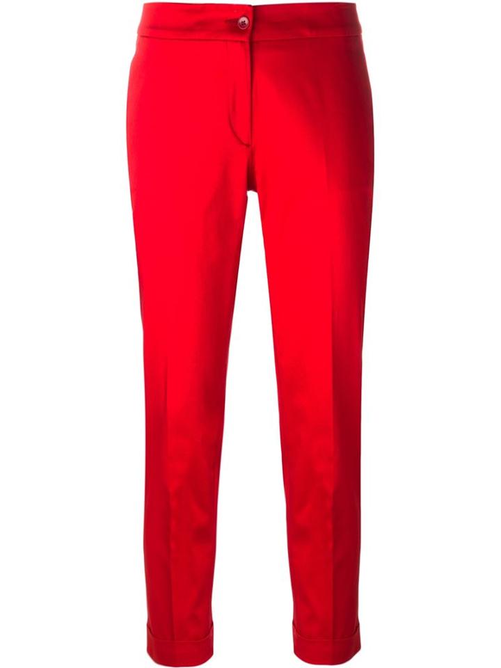 Etro Cropped Cigarette Trousers, Women's, Size: 46, Red, Viscose/spandex/elastane