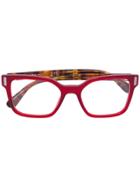 Prada Eyewear Square Framed Striped Arm Glasses - Red