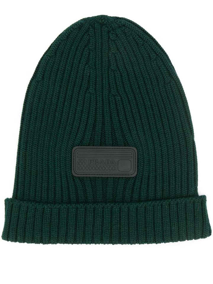Prada Knitted Logo Hat - Green