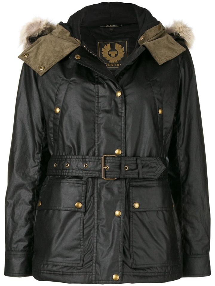 Belstaff Coyote Fur Trim Hooded Jacket - Black