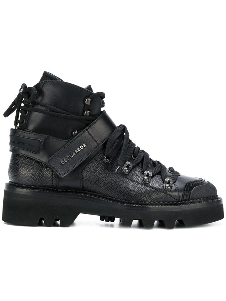 Dsquared2 Logo Strap Double Laced Boots - Black
