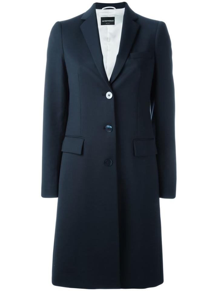 Emporio Armani Single Breasted Overcoat, Women's, Size: 46, Blue, Virgin Wool/spandex/elastane/polyester/viscose