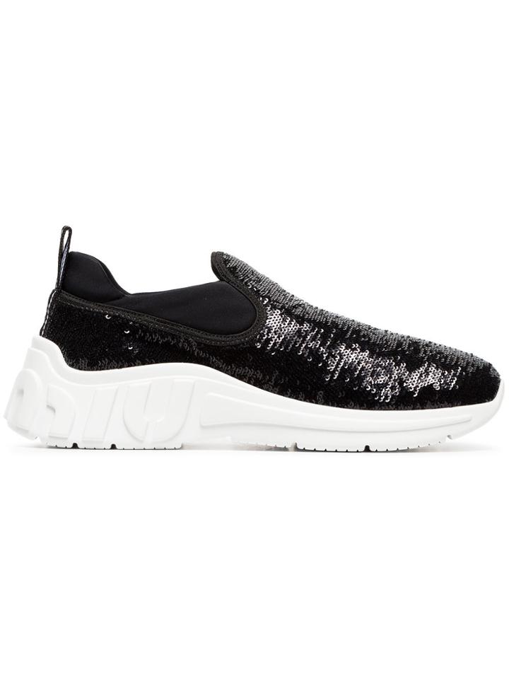 Miu Miu Black Slipon Leather Sequin Sneaker
