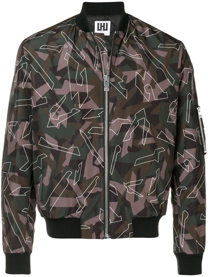 Les Hommes Urban Camouflage Print Bomber Jacket - Green