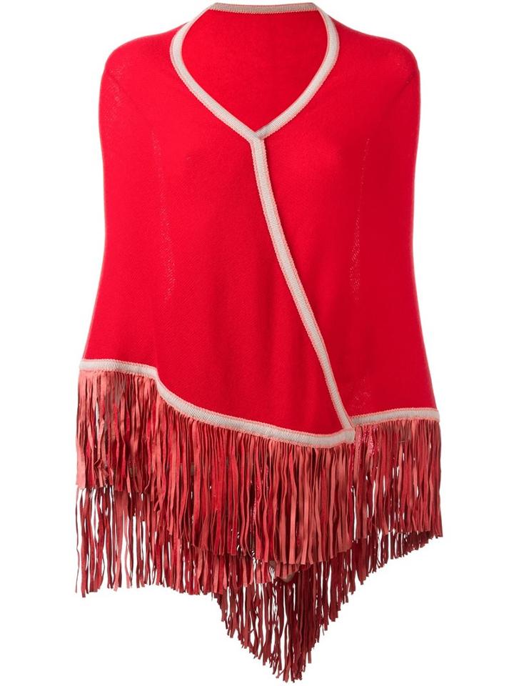 Antonia Zander 'fransenschal' Poncho, Women's, Red, Leather/cashmere