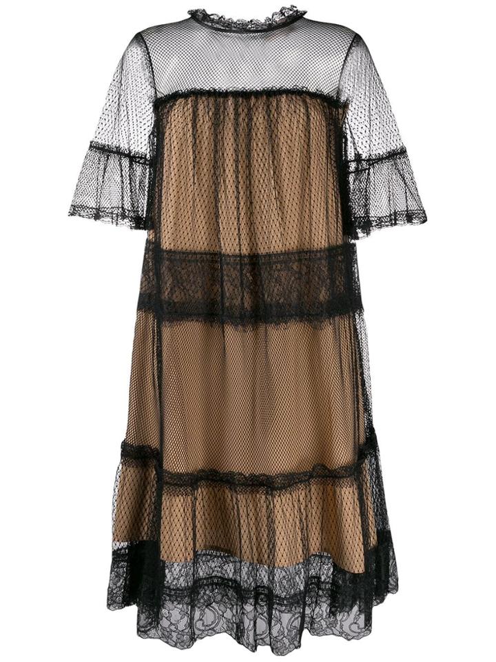 Twin-set Sheer Lace Shift Dress - Black
