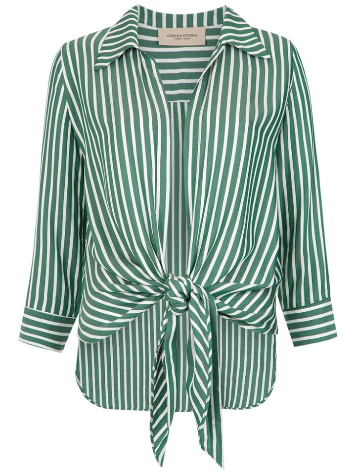 Adriana Degreas Front Tie Striped Shirt - Green