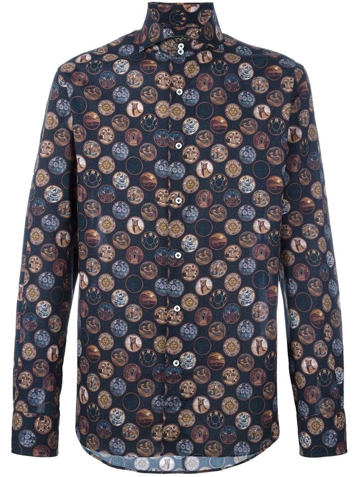 Gabriele Pasini Mystic Printed Shirt, Men's, Size: 41, Black, Cotton