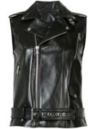 Beau Souci - Sleeveless Biker Jacket - Women - Cotton/calf Leather - 40, Black, Cotton/calf Leather