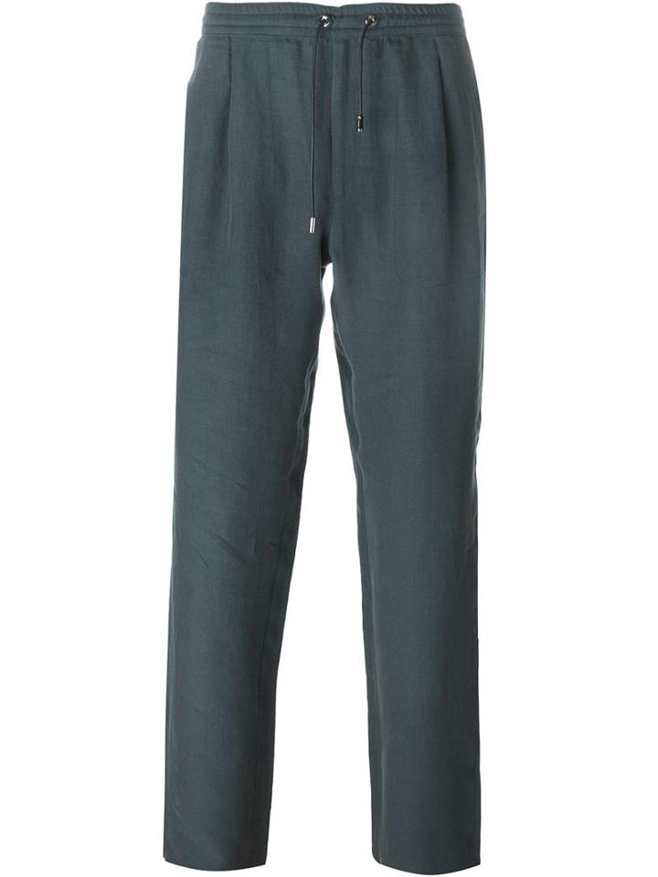 Brioni Drawstring Loose Trousers, Men's, Size: 48, Green, Linen/flax