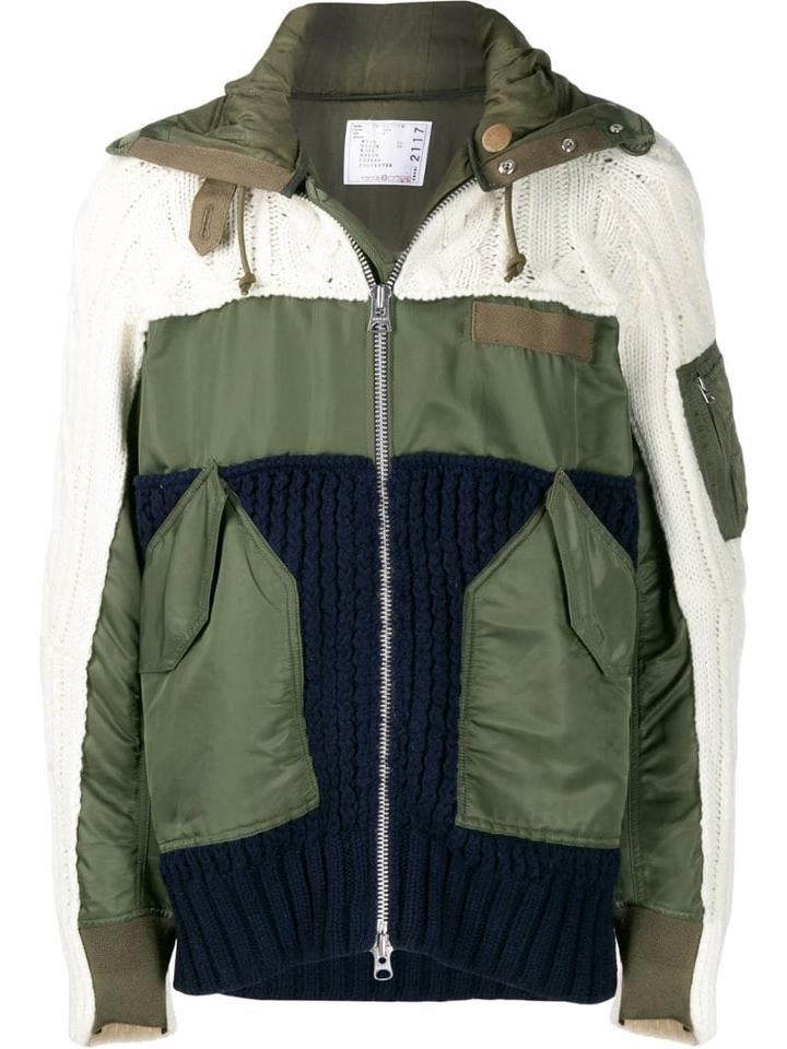 Sacai Panelled Zip-up Jacket - Green