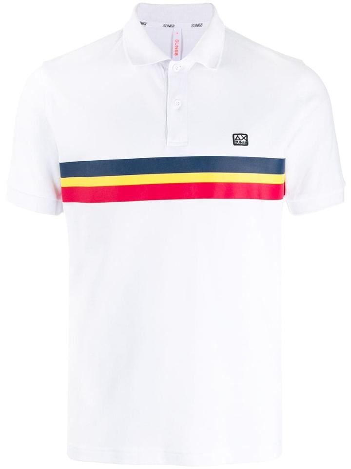 Sun 68 Chest Stripes Polo Shirt - White