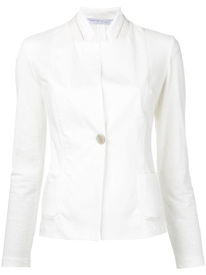 Fabiana Filippi - High Neck Fitted Jacket - Women - Linen/flax/polyamide/viscose - 44, White, Linen/flax/polyamide/viscose