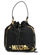 Moschino Logo Bucket Tote, Women's, Black, Leather/nylon/metal (other)/polyester